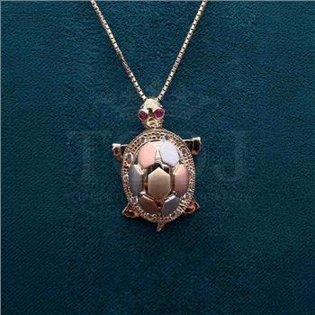 14K Tri Color Gold cubic zirconia Turtle Pendant