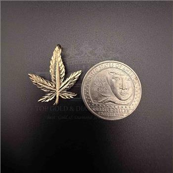 14K Yellow Gold Marijuana Leaf Pendant