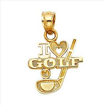 14K Yellow Gold  I Love Golf Pendant - 23 mm X 13 mm