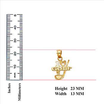 14K Yellow Gold  I Love Golf Pendant - 23 mm X 13 mm