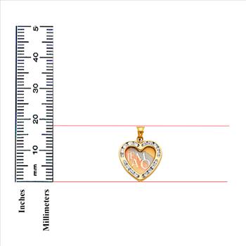 14K Tri Color Yellow Rose White Gold Cubic zirconia  Teamo Heart Pendant  - 18 mm x 18 mm
