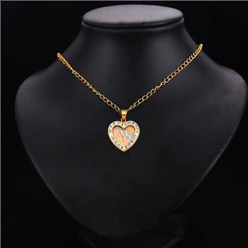 14K Tri Color Yellow Rose White Gold Cubic zirconia  Teamo Heart Pendant  - 18 mm x 18 mm