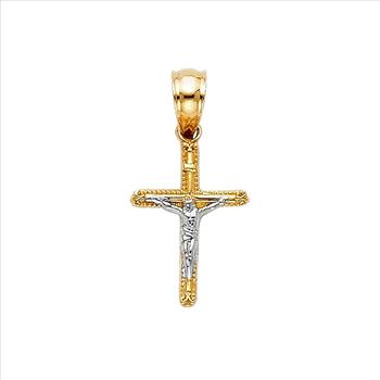 14K Two Tone Gold Tiny Crucufix Pendant