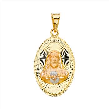 14K Two Tone Gold Religious Stamp Pendant