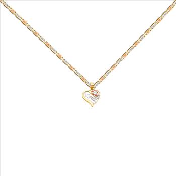 14K Tri Color Gold 15 Years Heart Pendant with 14K Tri Color Gold 1.5mm Valentono Chain -18 Inch