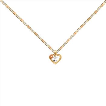 14K Tri Color Gold 15 Years Heart Pendant with 14K Tri Color Gold 1.5mm Valentono Chain -16 Inch