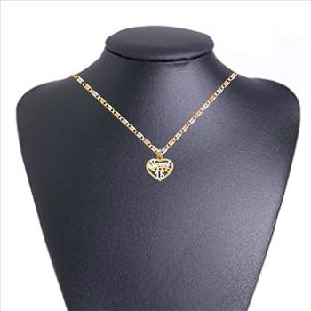 14K Two Tone Gold 15 Years Heart Pendant with 14K Tri Color Gold 1.5mm Valentono Chain -16 Inch