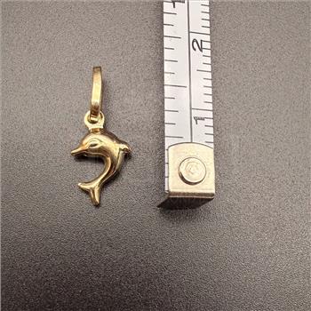 14K Yellow Gold Hollow Dolphin Pendant With Yellow Gold 0.5mm Box Chain - 16 Inch