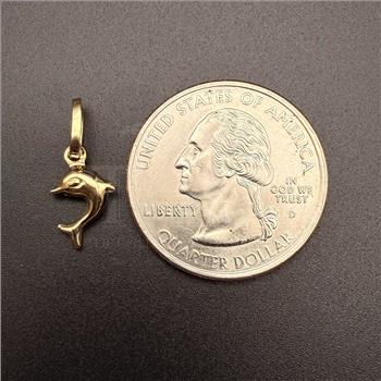 14K Yellow Gold Hollow Dolphin Pendant With Yellow Gold 0.5mm Box Chain - 18 Inch