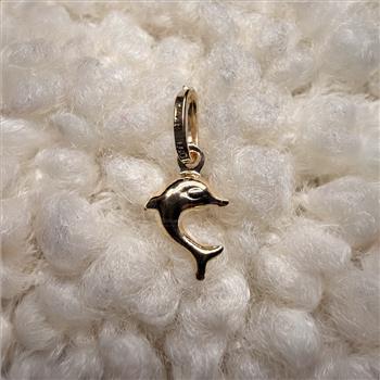 14K Yellow Gold Hollow Dolphin Pendant With Yellow Gold 0.5mm Box Chain - 18 Inch