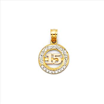 14K Tri Color Gold Sweet 15 Years Quinceañera Pendant