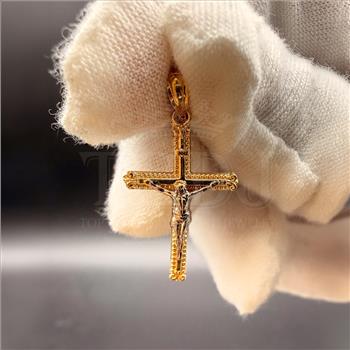 14K Two Tone Gold Crucufix Pendant With Yellow Gold 0.5mm Box Chain - 20 Inch