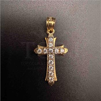 14K Two Tone Gold Cubic zirconia Cross Pendant