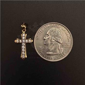 14K Two Tone Gold Cubic zirconia Cross Pendant