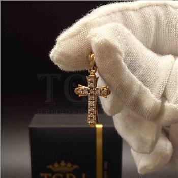 14K Two Tone Gold Cubic zirconia Cross Pendant