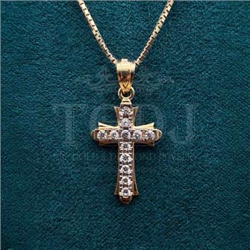 14K Two Tone Gold Cubic zirconia Cross Pendant