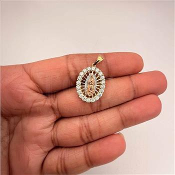 14K Tri Color Gold Cubic zirconia Our Lady of Guadalupe Pendant