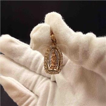 14K Tri Color Gold Cubic zirconia Our Lady of Guadalupe Pendant