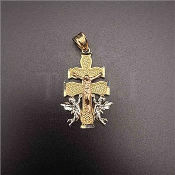 14K Tri Color Gold Religious Cross of Caravaca Pendant