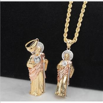 14K Tri Color Gold Cubic zirconia St. Jude Thaddues 3D Pendant