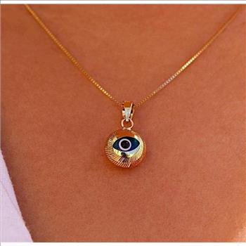 14K Yellow Gold Evil Eye Fluted Pendant - 11 mm X 10 mm