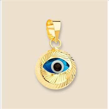 14K Yellow Gold Evil Eye Fluted Pendant - 11 mm X 10 mm