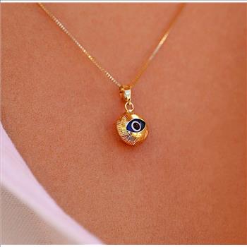 14K Yellow Gold Evil Eye Fluted Pendant - 11 mm X 10 mm