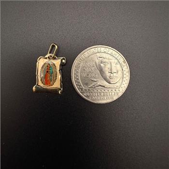 14K Yellow Gold Virgin De Guadalupe Picture Pendant
