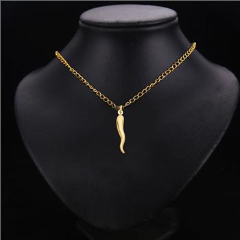 14K Yellow Gold Cornicello Italian Horn Pendant - 30 mm X 06 mm