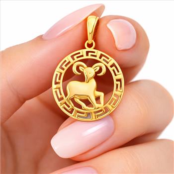 14k Yellow Gold Round Aries Zodiac Sign Horoscope Constellation Pendant