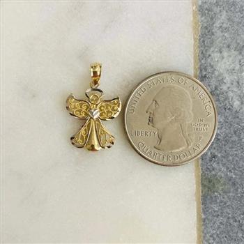 14K Two Tone Gold Angel Pendant