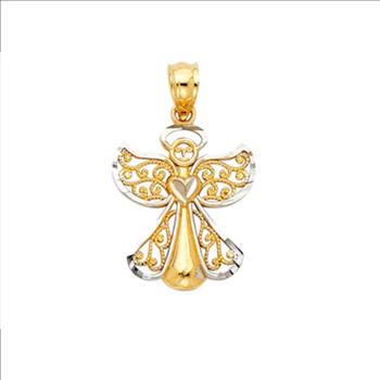 14K Two Tone Gold Angel Pendant