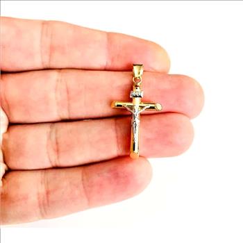 14K Two Tone Gold Hollow Polish Crucufix