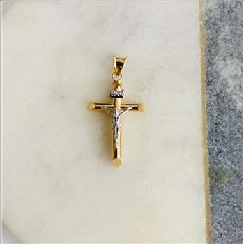 14K Two Tone Gold Hollow Polish Crucufix