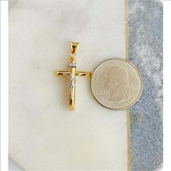 14K Two Tone Gold Hollow Polish Crucufix