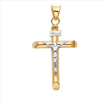 14K Two Tone Gold Hollow Polish Crucufix