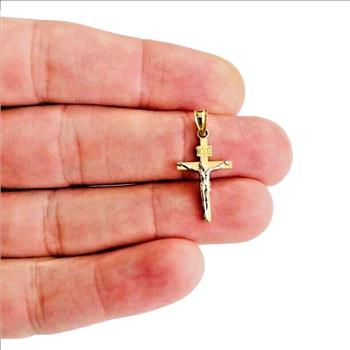 14K Two Tone Gold Crucufix Cross Pendant