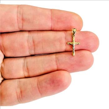 14K Two Tone Gold Tiny Crucufix Pendant