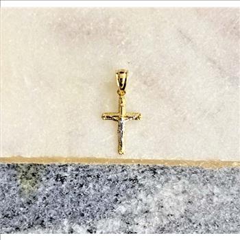 14K Two Tone Gold Tiny Crucufix Pendant