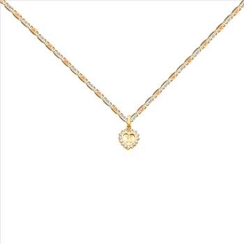 14K Yellow Gold 15 Years Heart Pendant with 14K Tri Color Gold 1.5mm Valentono Chain -18 Inch