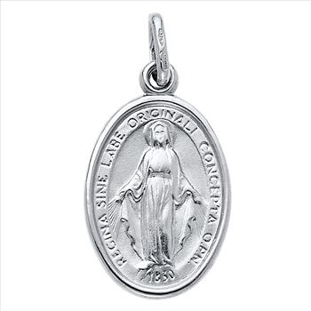 14K White Gold Virgin Mary Medal