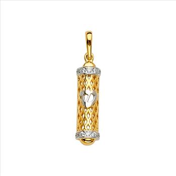 14K Two Tone Gold Mezuzah Pendant