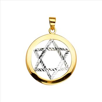 14K Two Tone Gold Star of David Pendant