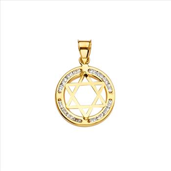 14K  Yellow Gold Cubic zirconia Star of David Pendant