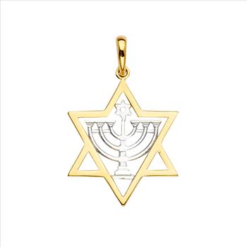 14K Two Tone Gold Stone Menorah Pendant