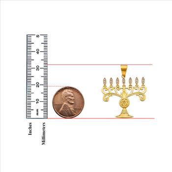14K  Yellow Gold Cubic zirconia Menora Pendant