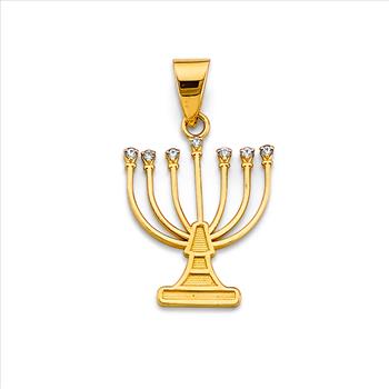 14K  Yellow Gold Cubic zirconia Menora Pendant