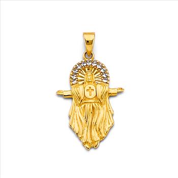 14K Two Tone Cubic zirconia Jesus Open Arms Pendant