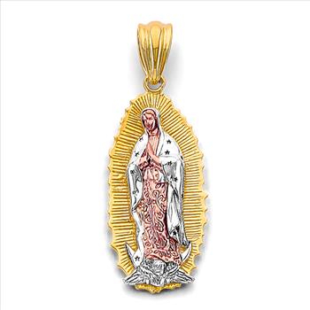 14K Tri Color Gold Guadalupe Pendant