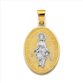 14K Two Tone Gold Virgin Mary Medal Pendant